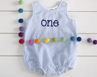One Seersucker Bubble // Embroidered 1 Birthday Bubble