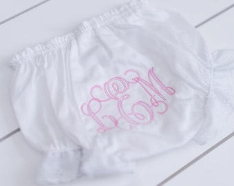 Monogrammed Bloomers // Baby Girl White Bloomers