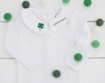 St Patrick's Day Embroidered Collared Shirt // Holiday Monogram Collared Bodysuit