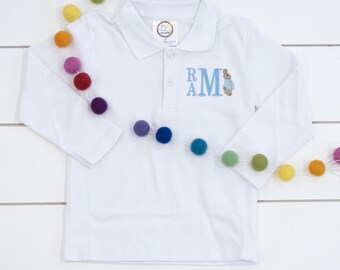 Boy's Monogram Rabbit Polo // Easter Monogram Polo
