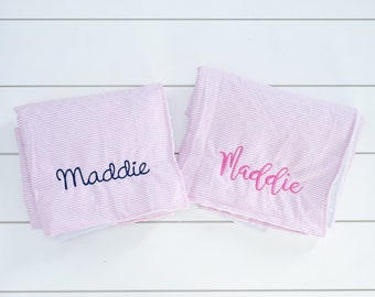 Monogram Seersucker Baby Blanket // Embrodiered Baby Blanket