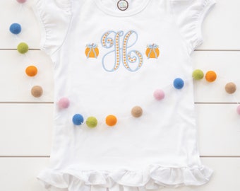 Girls’ Embroidered Pumpkin Shirt // Girl's Fall Pumpkin Bodysuit