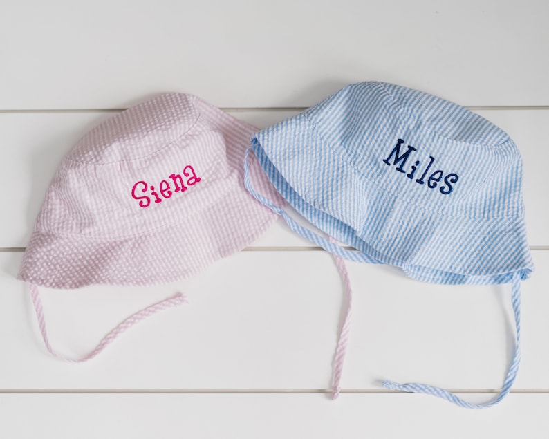 baby sun hat navy seersucker