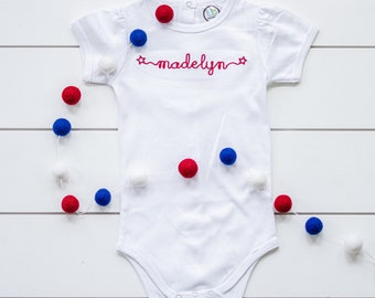 Girl's Patriotic Name Shirt // Girl's 4th of July Bodysuit