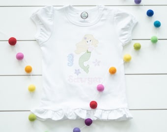 Girls Mermaid Shirt // Embroidered Mermaid Bodysuit