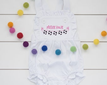 Embroidered Soccer Sunsuit //  Little Sister Soccer Bubble // Little Brother Soccer Bubble
