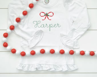 Girl's Christmas Bow Shirt // Girl's Holiday Bow Shirt