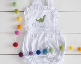 Dinosaur Sunsuit //  Embroidered Dinosaur Bubble