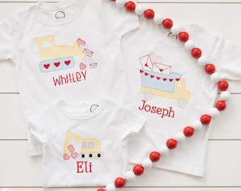 Boy’s Valentines Day Truck Shirt //  Valentines Construction Truck Bodysuit