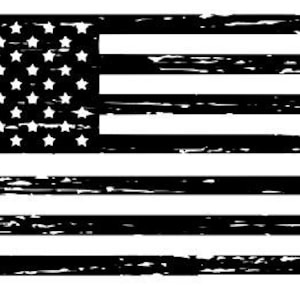 May include: A distressed black and white American flag with a grunge effect.