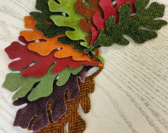 Hand-dyed Wool Oak Leaves -- Set of 10 leaves in assorted colors