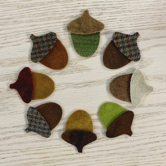Hand-dyed Wool Acorns (SMALL) - BUNDLE of 8 - Wool Cutouts - Fall Project - Wool Applique