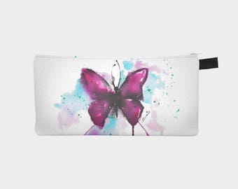 Treasure chest pencil or makeup case "Watercolor Butterfly"