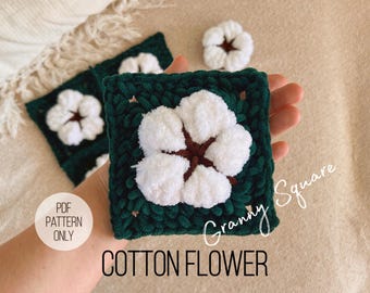 Crochet Cotton Flower Granny Square Pattern: 3D Motif (PDF)