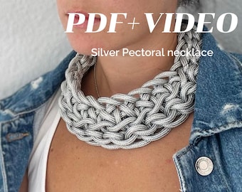 Crochet Chunky Necklace Pattern: Silver Collar Jewelry (PDF + Video)