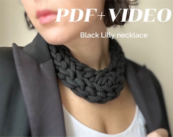 Modèle de collier épais au crochet noir : tutoriel étape par étape facile pour une superbe pièce noire