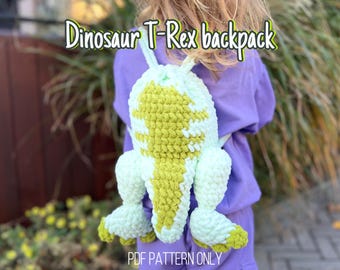 Crochet T-Rex Dinosaur Backpack Pattern: Low-Sew Dino Design (PDF Pattern)