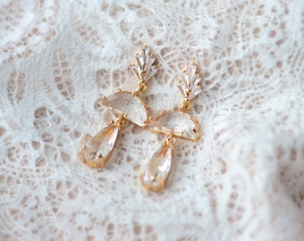 Vintage Bridal Earrings, Art Deco Wedding Earrings, Gold Crystal Drop Earrings, Old Hollywood Jewelry, Bridesmaid Gift