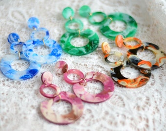 Colorful Acrylic Statement Earrings, Marble Circle Dangle Earrings, Lightweight Geometric Earrings, Bold Summer Jewelry, Modern Gift for Her