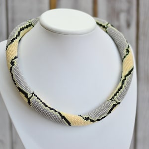 Python Snake Skin Beaded Necklace, Bead Crochet Rope, Seed Bead Choker, Neutral Statement Jewelry, Gift for Her