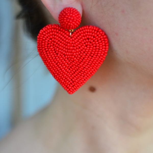 Red Heart Earrings Etsy