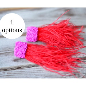 Beaded Feather Earrings: Hot Pink, Fuchsia & Black Boho Jewelry
