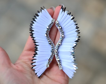 White silver bridal earrings / Wedding engagement wings earrings