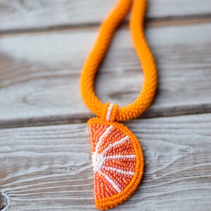 Beaded fruit lemon strawberry watermelon orange necklace pendant embroidered citrus chocker jewelry Statement summer funny necklace orange