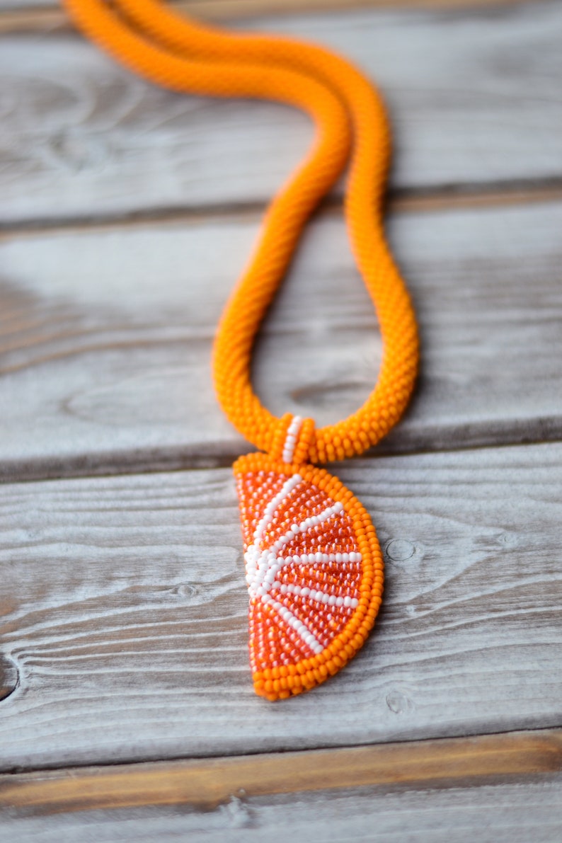 Beaded fruit lemon strawberry watermelon orange necklace pendant embroidered citrus chocker jewelry Statement summer funny necklace orange