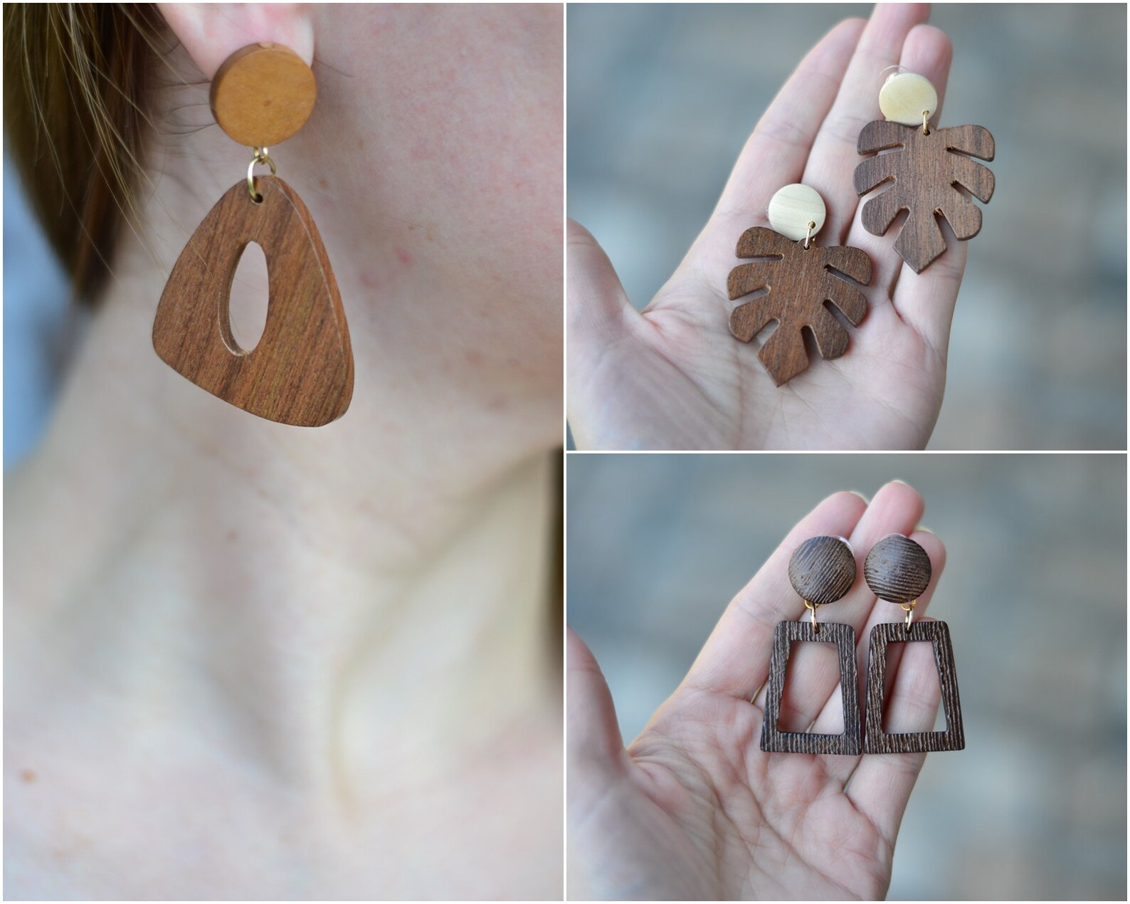 Wooden Drop Earrings Etsy