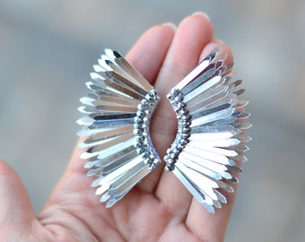 Silver sequins wings earrings/ Angel wings earrings