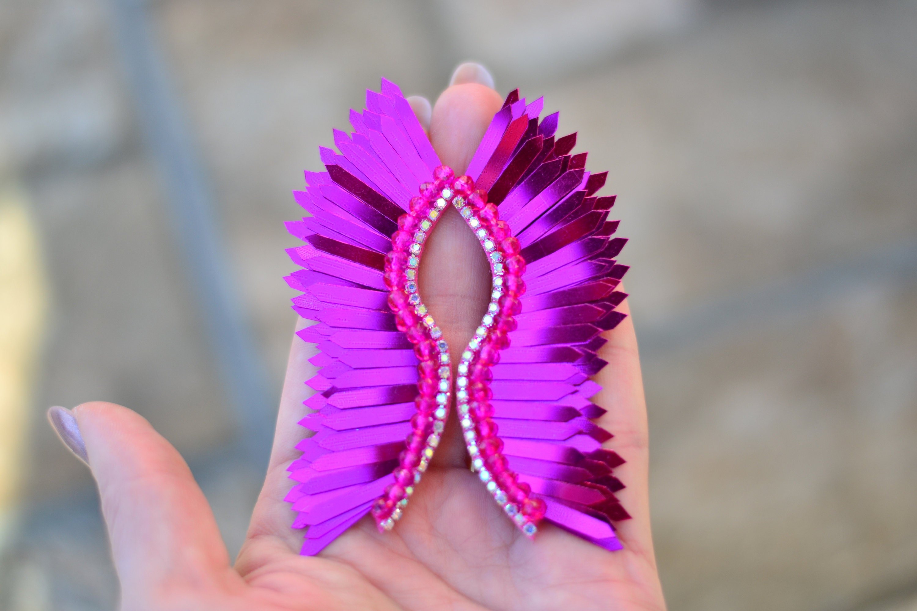 Wings Earrings Prom Hot Pink Fuchsia Sequins Earrings Etsy