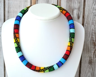 Rainbow beaded rope necklace