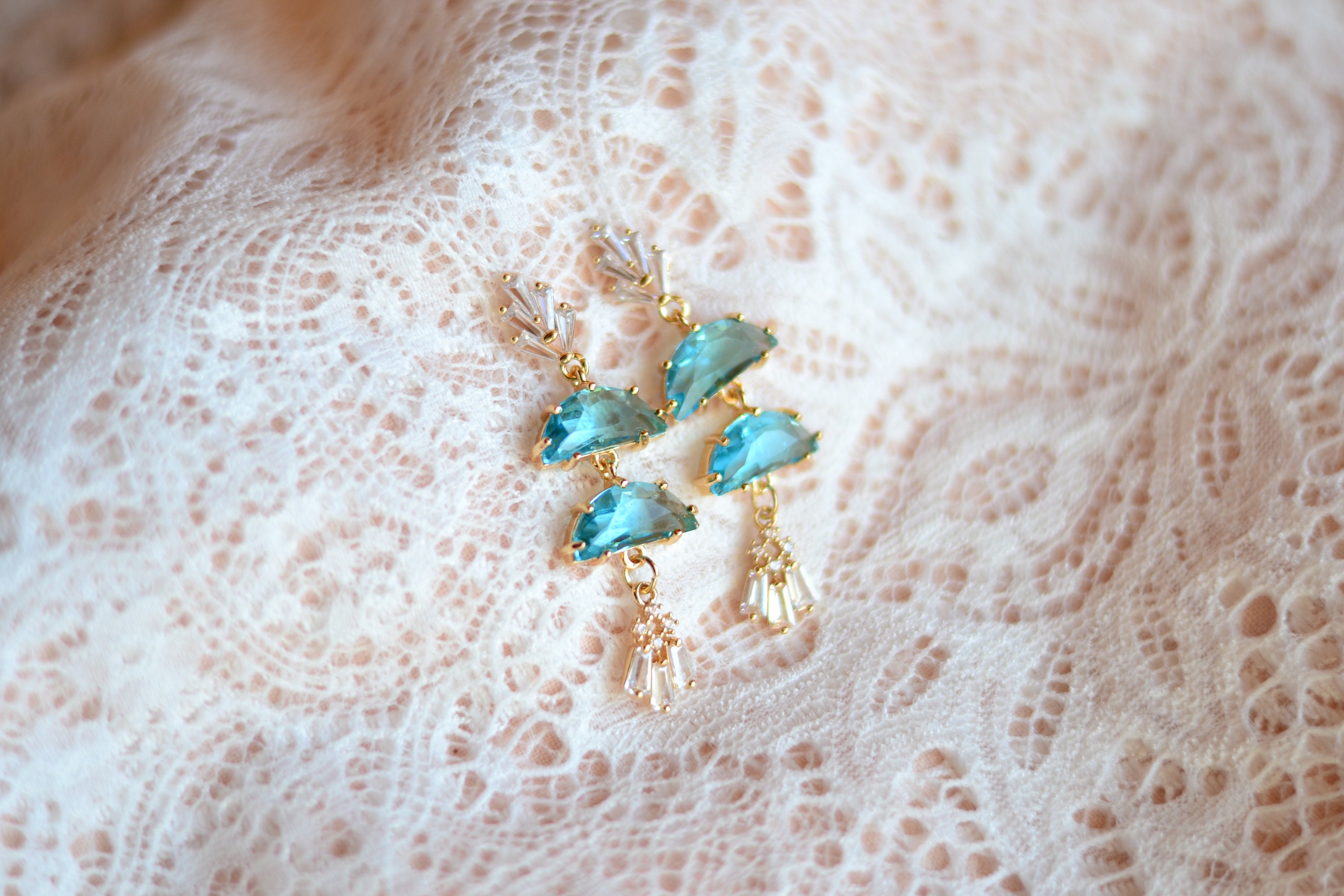 Bohemian Statement Earrings, Something Blue Wedding Earrings, Gold
