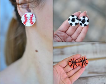 Sport stud earring Baseball Soccer Basketball fan lovers seed bead posts Baseball Soccer Mom Gift for Her earrings