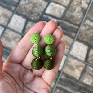 Kale army green ombre les bonbons bon bon earrings Three balls clip drop earrings gift image 5