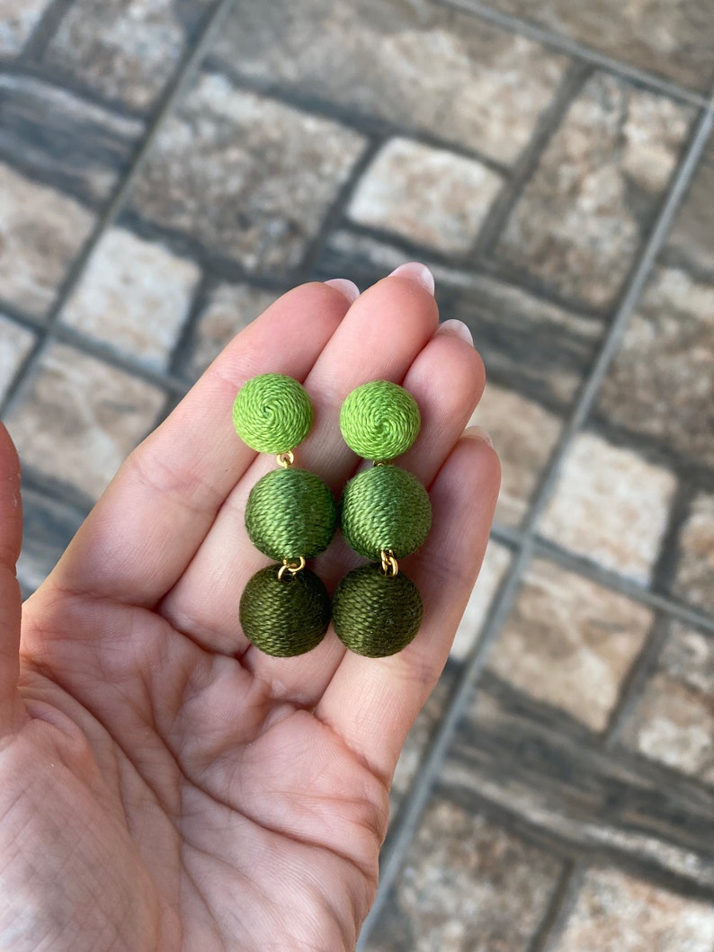 Kale army green ombre les bonbons bon bon earrings Three balls clip drop earrings gift image 5