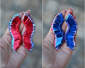 Wings earrings Sequins American flag red white blue earrings