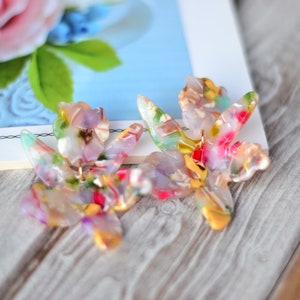 Paper Lily Drop Earrings: Rainbow Tortoise Floral Earrings