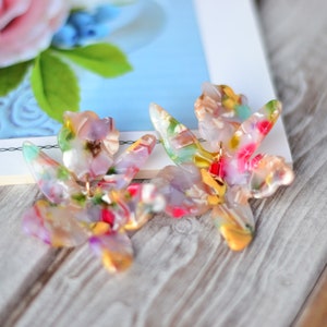 Small Paper lily earrings Flower floral drop daffodil earrings Rainbow tortoise earrings