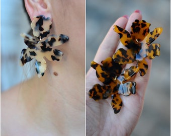 Leopard acetate Lily Flower drop earrings acrylic floral earrings animal prints jewelry
