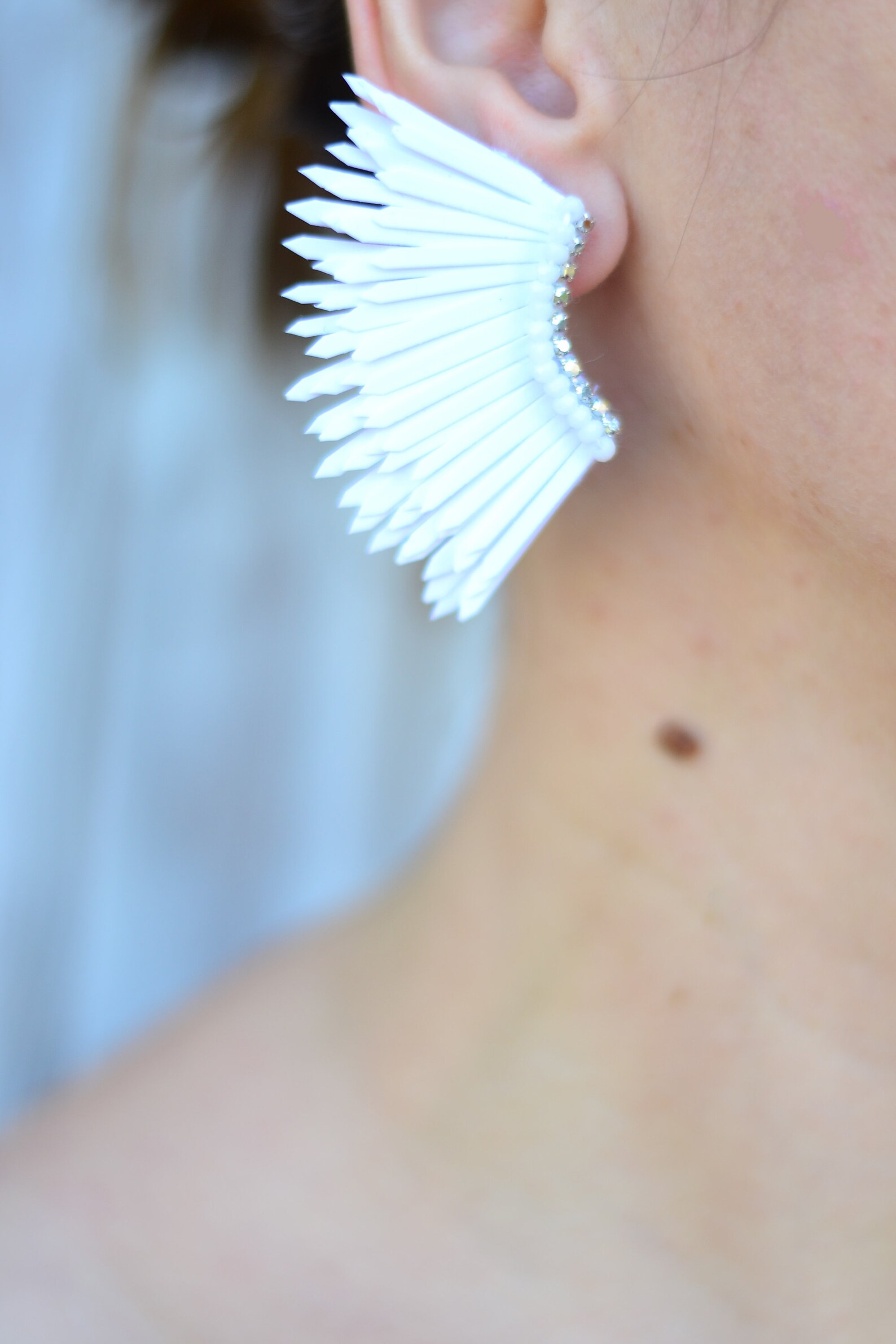 Small White Black Wings Earrings Etsy