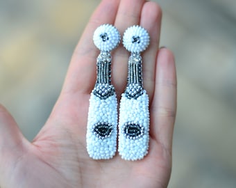 Beaded Champagne Earrings, Wine Bottle Earrings, Statement Summer