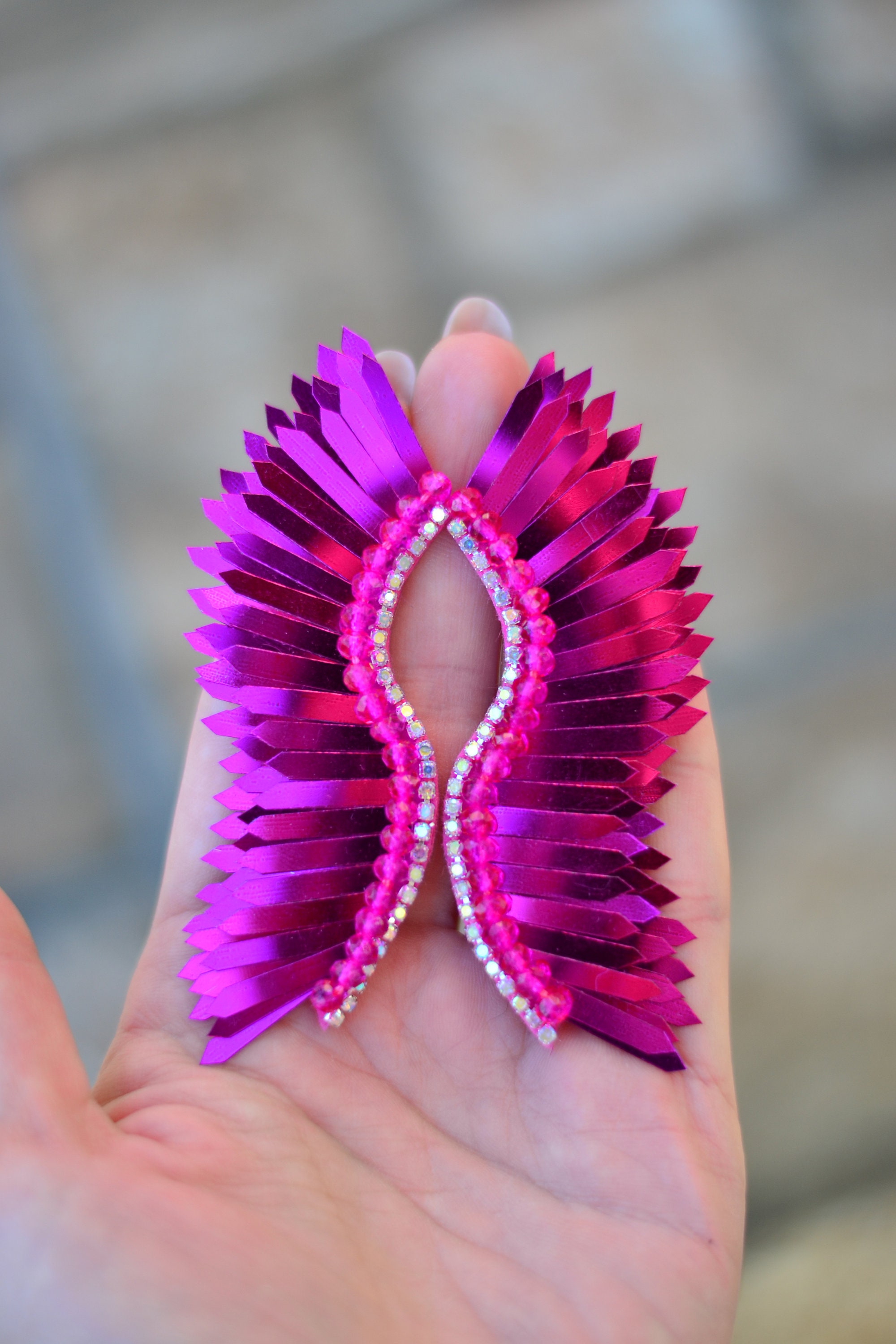 Wings Earrings Prom Hot Pink Fuchsia Sequins Earrings Etsy