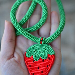 Beaded fruit lemon strawberry watermelon orange necklace pendant embroidered citrus chocker jewelry Statement summer funny necklace image 9