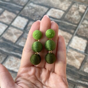 Kale army green ombre les bonbons bon bon earrings Three balls clip drop earrings gift image 4