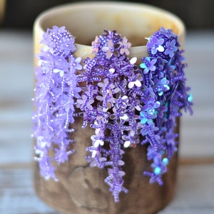 Floral drop sequins earrings Lavender purple amethyst violet