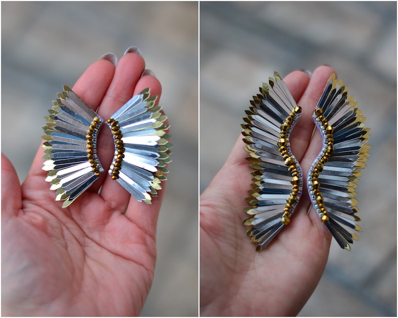 Eleganta Silver- & Guldänglavingar / Unika Dinglaörhängen bild 2