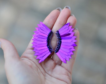 Purple Butterfly Wing Earrings - Handcrafted Boho Jewelry
