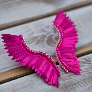 Wings earrings prom hot pink fuchsia sequins earrings